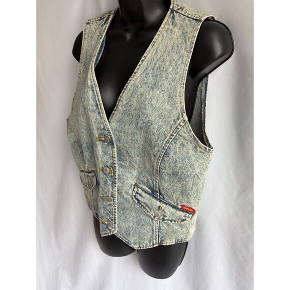 Vintage Jordache Denim Vest Light Acid Wash Size S Biker Retro Western Cotton - Picture 5 of 11